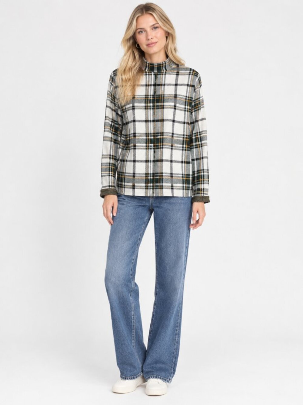TAHARI Plaid Mock Neck Pullover Sweater Multi Ecru Olive Medium #A5065